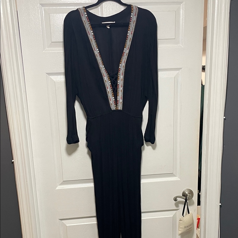 BCBGeneration Black Jumpsuit with Multicolor Trim
